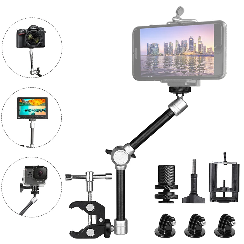 Online Brazo mágico montaje de abrazadera de articular la fricción súper pinza soporte Kit para iPhone XS MAX Samsung S10 S9 Xiaomi móvil teléfono