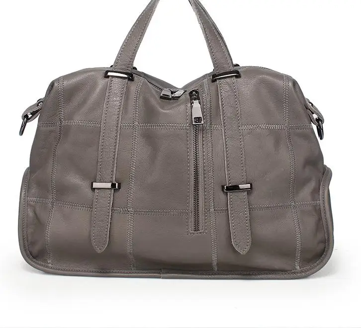Женская сумка из воловьей кожи, сумка-портфель с верхней ручкой, вместительная сумка на плечо, Повседневная/деловая сумка, сумка большого размера, большая сумка - Цвет: Серый