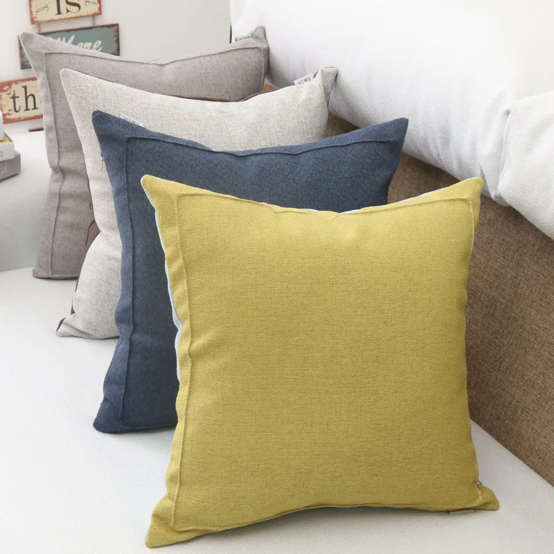 

Solid Cotton Linen Cushion Cover Square Pillow Cover For Sofa Chair 45x45cm Yellow White Grey Ivory Home Decorative Pillow 18"