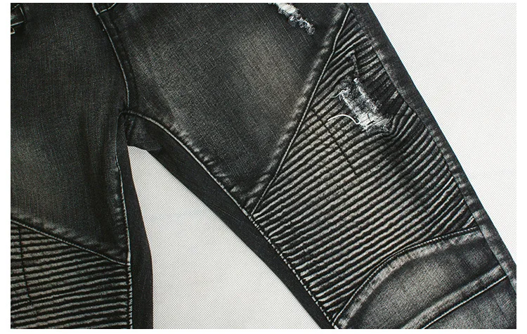2019 женская одежда середины талии плотно стрейч отверстие плиссированные промывают джинсовые узкие брюки Женская мода тощий мото Байкер х