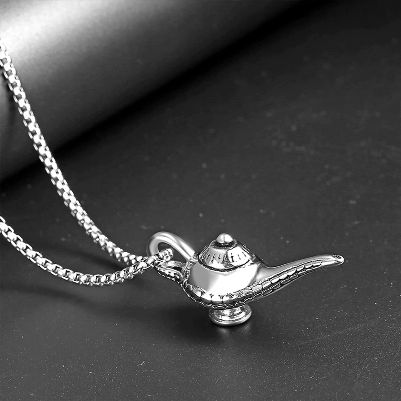 Aladdin's Magic Lamp Silver Gold Necklace New Magic Lamp Shape Pendant Luxury Lamp Of Aladdin Pendants Fine Jewelry with Chain Aladdin's Magic Lamp Silver Gold Necklace New Magic Lamp Shape Pendant Luxury Lamp Of Aladdin Pendants Fine Jewelry with Chain