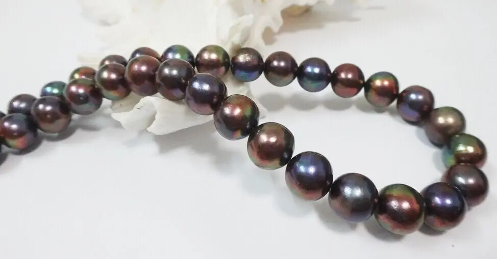 

Jewelr 006457 17" 9-10MM NATURAL SOUTH SEA GENUINE BLACK REDISH PERFECT REDISH PEARL NECKLACE