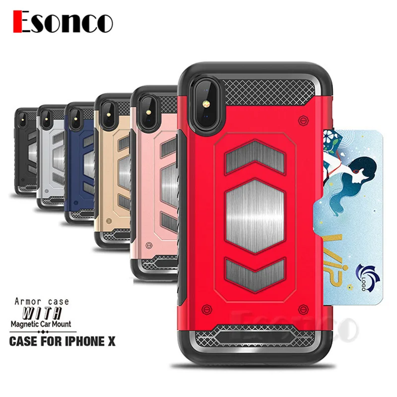 

Shockproof Armor Card Holder Case for iPhone X 7 8 6 6 s 7 Plus 7P 8P Magnetic Phone Cases for iPhone 7 8 Plus 6 Plus Case