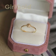 9k твердое золотое кольцо с кристаллом в форме снежинки минималистичное простое складывающееся кольцо, изысканная золотая кольцо, массивное кольцо-солитер