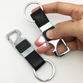 

ANTINIYA Auto LED Leather Key Chain Metal Car Key Ring Multi functional Tool Bottle Opener styling keyring for Gifts Decoration