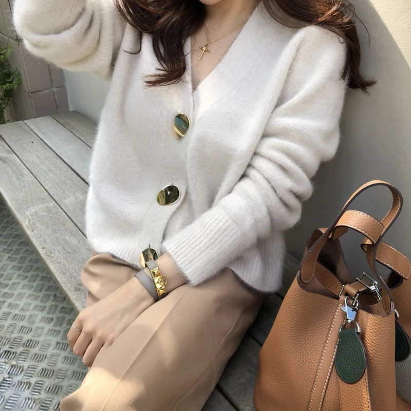 Solid Elegant Casual Sweater Cardigan Sweater Women V-Neck Winter Jumper Korean Button Oversized Cardigans Harajuku Cashmere New