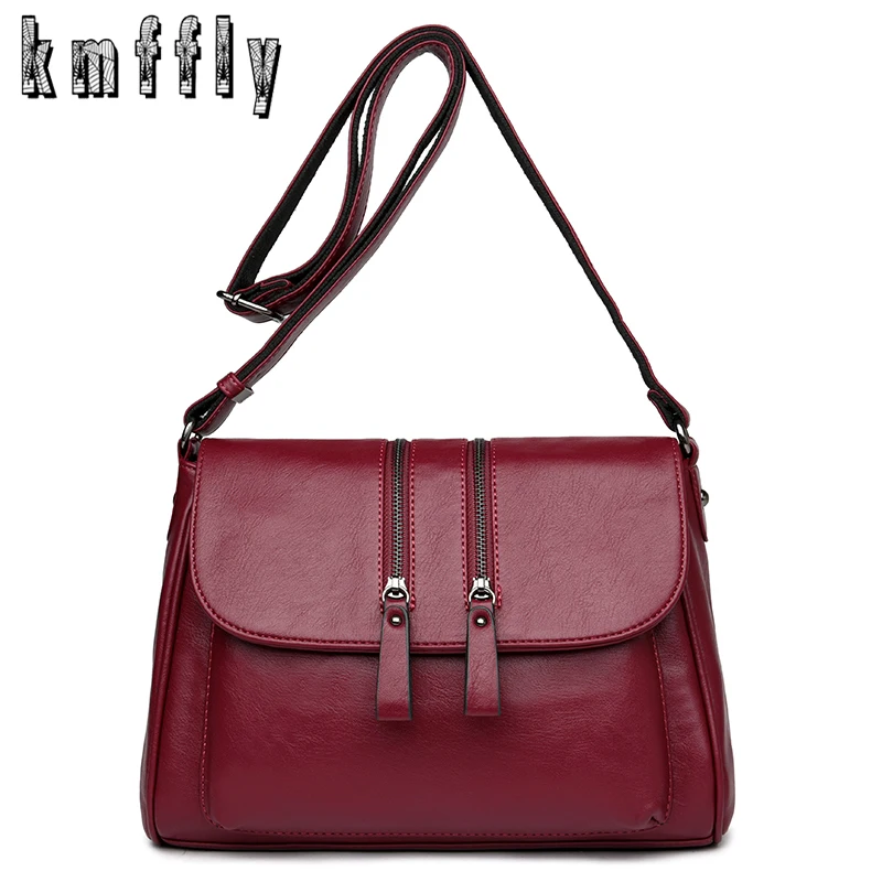 

KMFFLY High Quality Leather Women Shoulder Bags large Handbag Fashion Double zipper Soft Ladies Bag Bolsas Femininas Neverfull