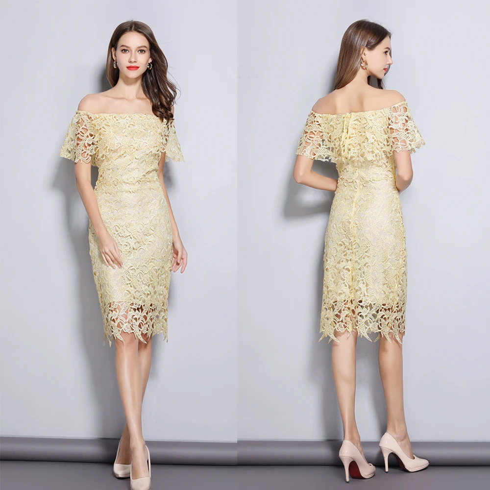 Women's off shoulder lace short evening dresses