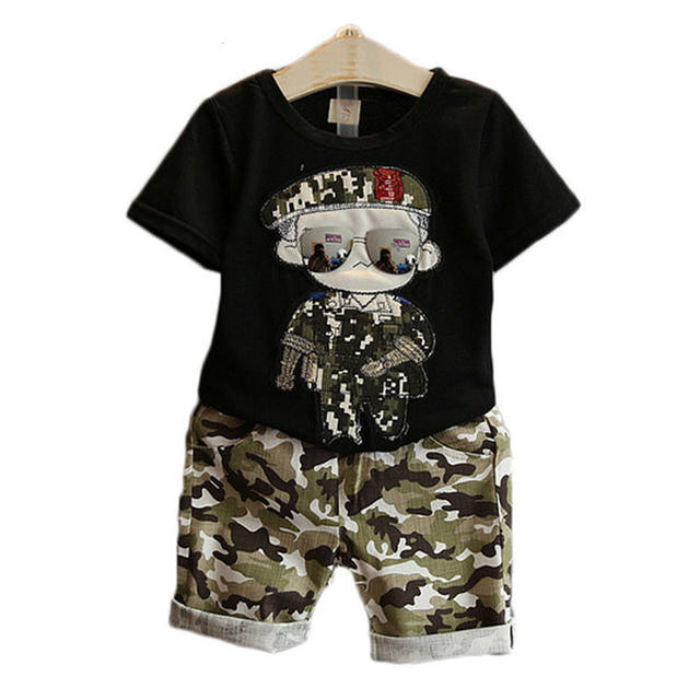 Children’s Clothes 2019 Summer Kids Short Sleeves T-Shirt + Camouflage Shorts Suits Toddler Boys Clothing Sets