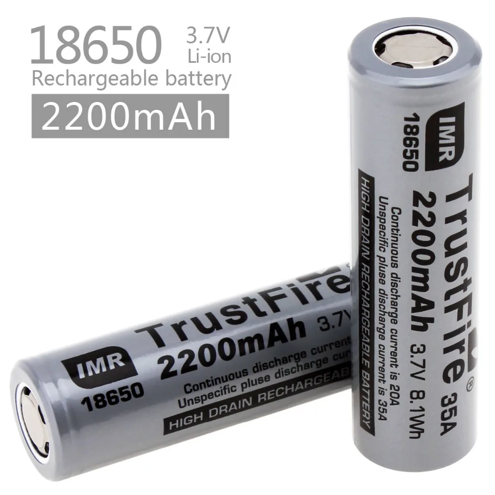 Литий ионный аккумулятор TrustFire IMR 2 шт. 18650 2200 мАч 35A 3 7 В с защитной платой для