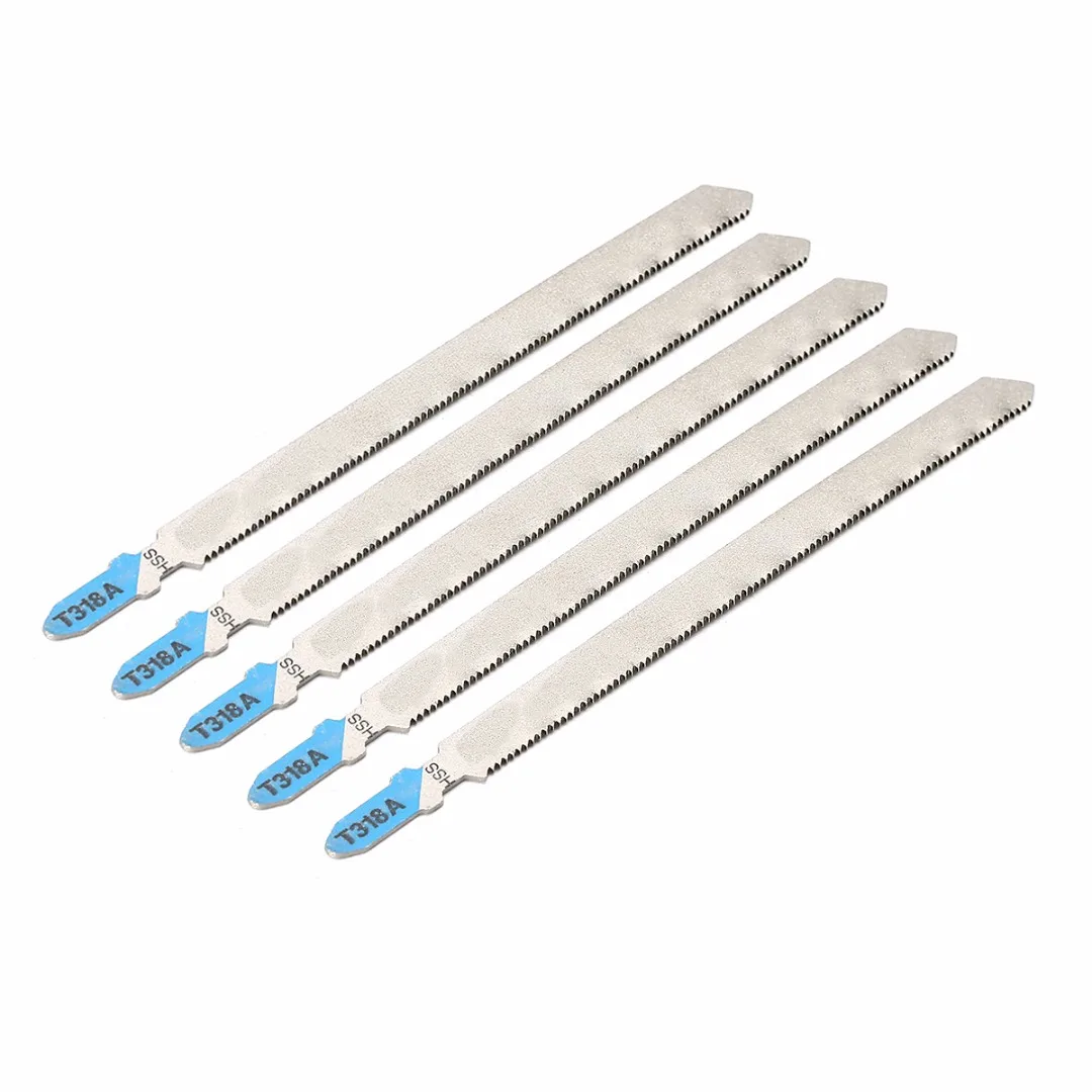 5pcs T318A Saw Blade Set HCS Curved Extra Long Jigsaw Blades 132mm Length Mayitr for Metal Cutting Metalworking Tools