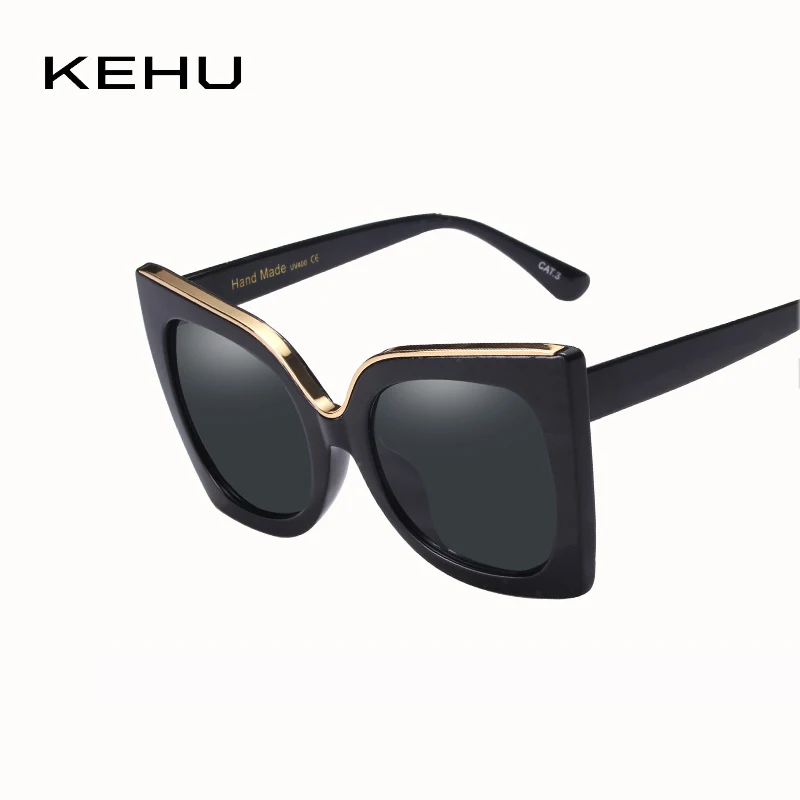 

KEHU Vintage Women Cat Eye Sunglasses Designer Brand Big Frame High Quality Glasses K9254