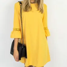 

Lace Hollow Out Flare Sleeve Summer Dress Party Vestidos 2018 New Women Dresses Casual Solid Mini Dress Female Candy ColorMJ1014