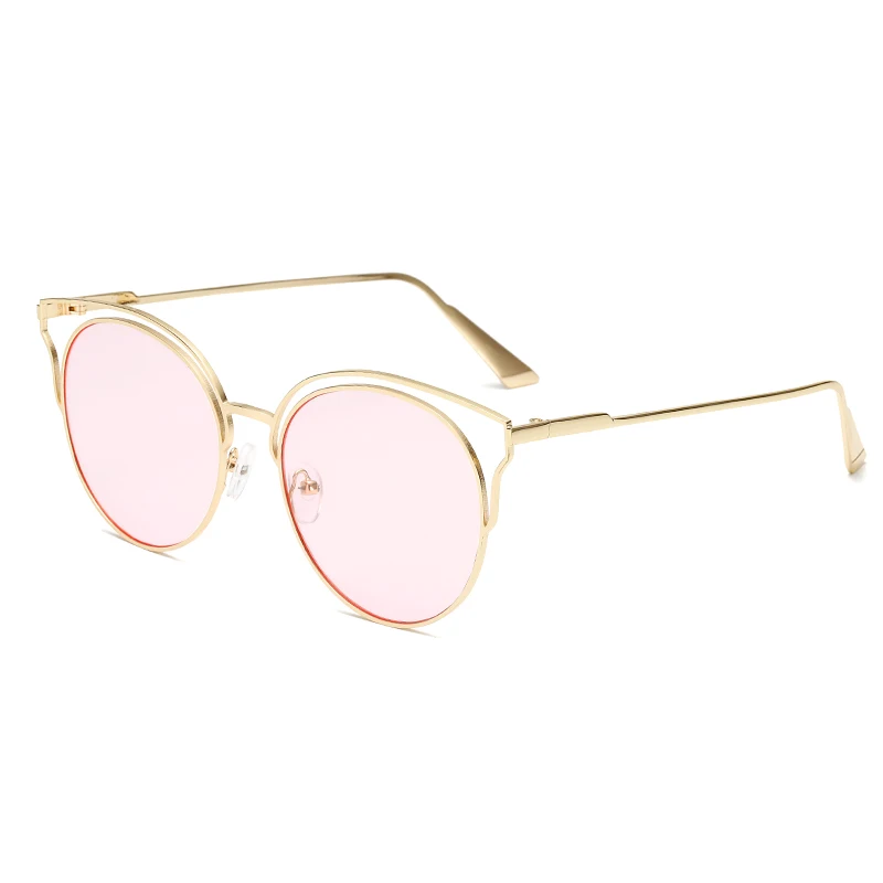 Кошачий глаз винтажная, брендовая, дизайнерская черная зеркальная солнцезащитные очки для женщин металлическая оправа отражающие стекла Солнцезащитные очки zonnebril dames - Цвет линз: clear pink