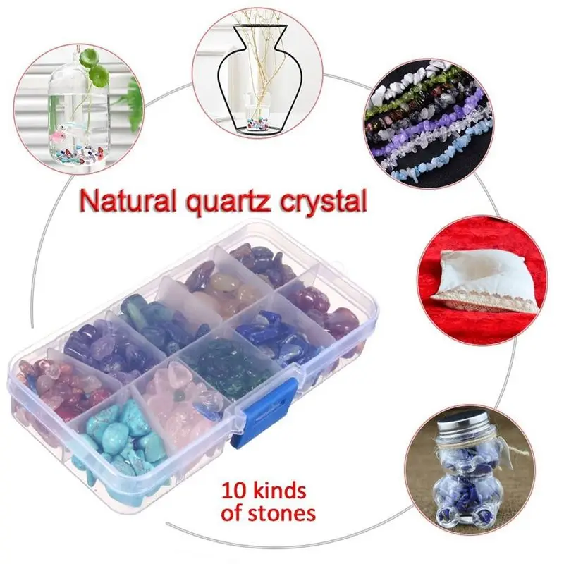Набор из 10 видов каменных чакр, кристаллов, исцеляющих, обрушенных, натуральных кварцевых кристаллов, камни, минералы, неправильной формы, декоративные с коробкой