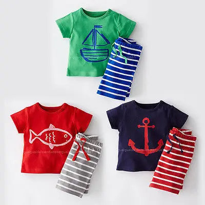 

Boy Summer Stripe Casual Toddler Baby Kids Tops T-shirt Pants Outfits Set Clothes 2Pcs