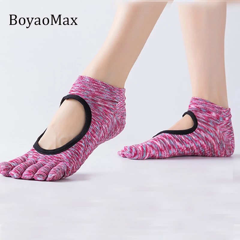 

BoyaoMax seamless yoga socks non-slip melange color cotton socks five toes dropshipping fitness socks for women 2019 new