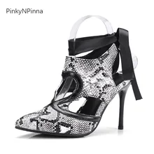 2019 new ankle strap pumps woman high heels lace up slingback stiletto snakeskin pattern cutout pointed toe runway shoes female black rope women white slingback shoes lace up ladies strap sandals female wedge ankle espadrilles pumps tie closed toe designer