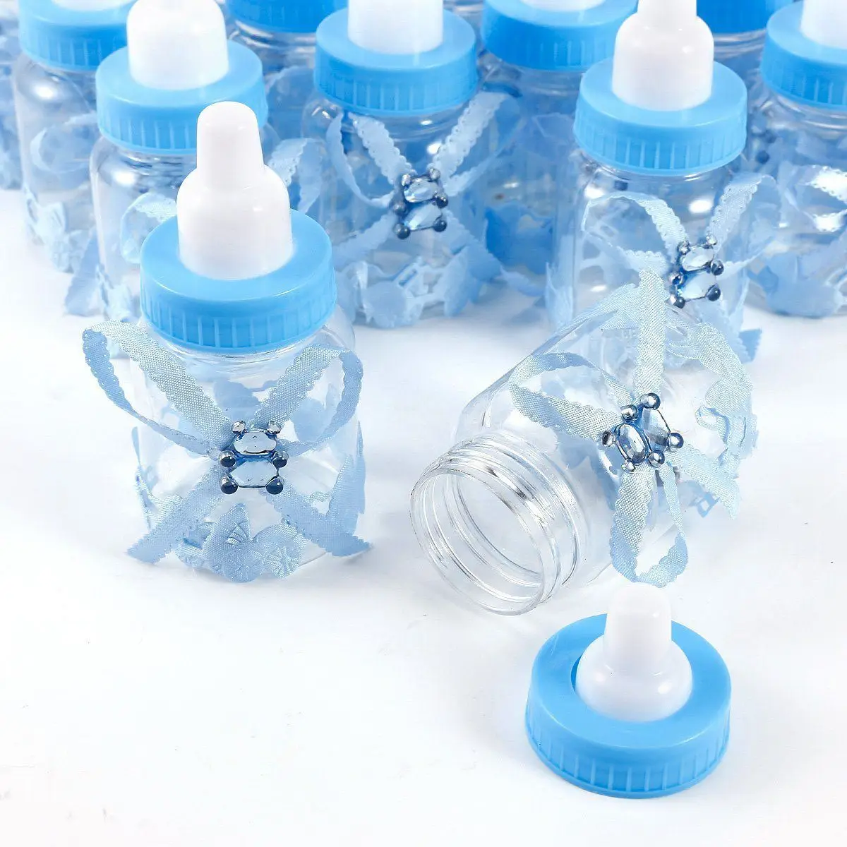 

24 x Baby bottle mini baby bottle 4x9cm rhinestone blue bear gift favor baby girl baby baptism