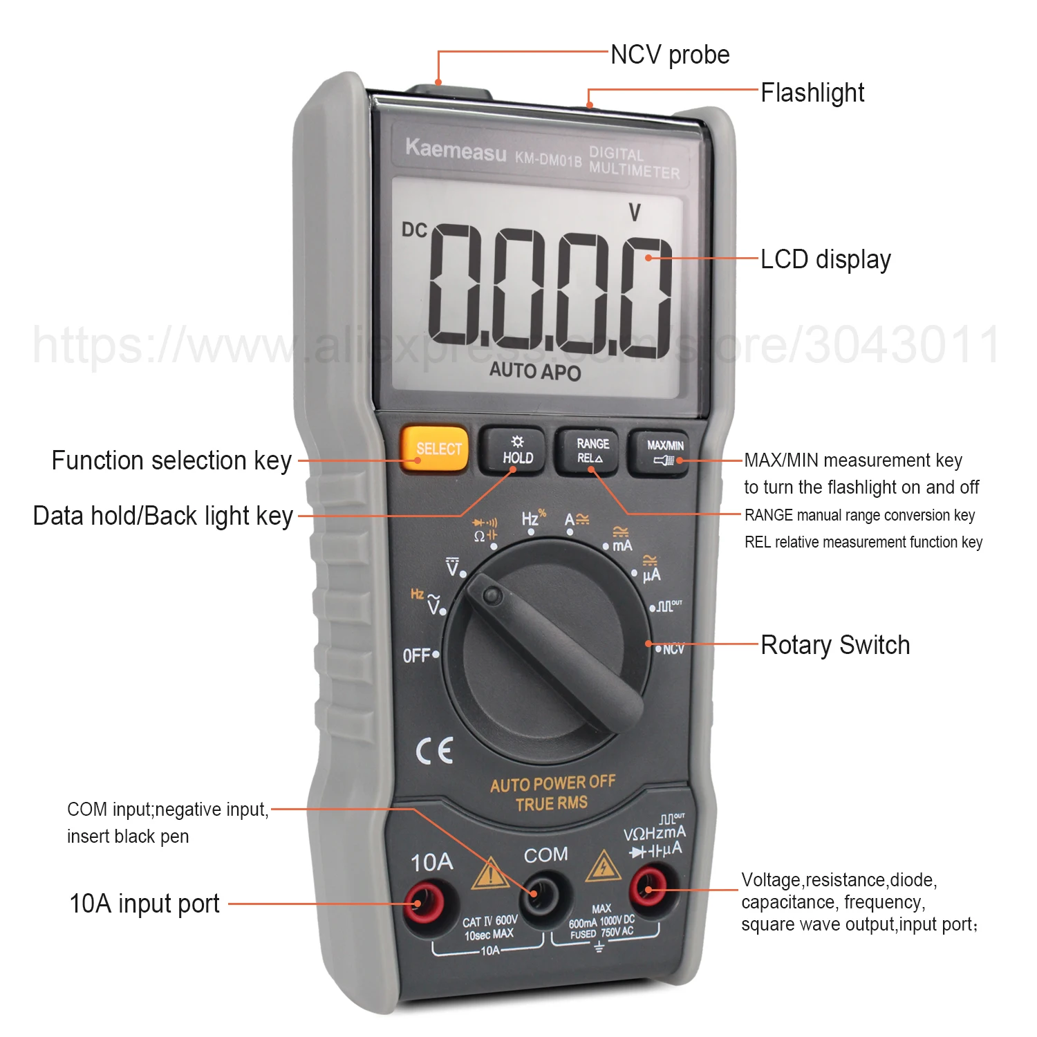 Tanie Cyfrowy multimetr Anti burn Mini DC AC NCV wyjście prostokątne true rms tester diodowy elektroniczny przyrząd do konserwacji KM DM01B