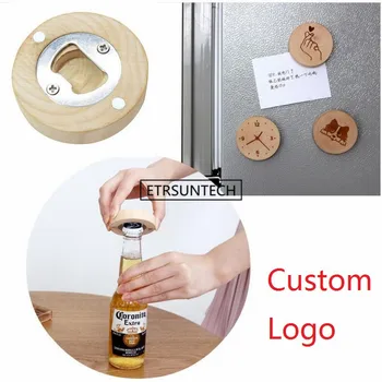 

300pcs/lot New design Wooden Round Shape Bottle Opener Coaster Fridge Magnet Decoration Beer Bottle Opener Free laser logo
