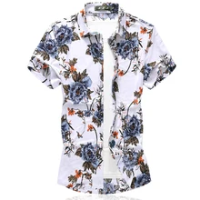 Мужская хлопковая Повседневная рубашка с цветочным принтом летняя Модная рубашка с коротким рукавом Мужская s приталенная рубашка мужская одежда плюс размер 6XL 7XL