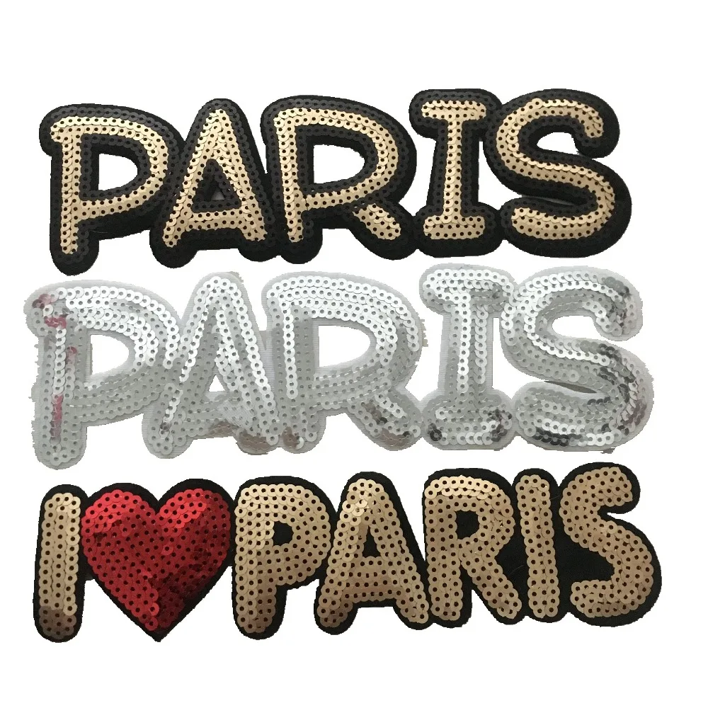

2pcs Iron On Patches Clothes Fashion Paris Sequined Patches Silver Gold Sequins Stickers 3D Sewing Patches DIY Decoration