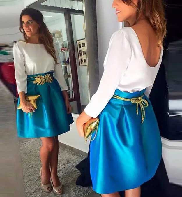 Модная сатиновая мини-юбка, высокая талия, выше колена, плиссированная сатиновая юбка для женщин, персонализированная модная синяя короткая юбка миди на заказ - Цвет: Синий