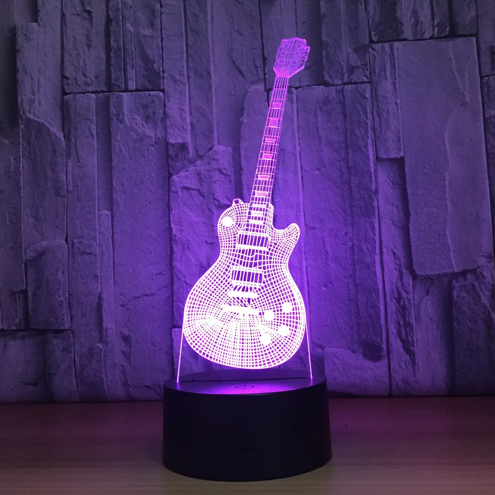 Tanie Nowa gitara kształt 3d, noc, lekki instrumenty muzyczne lampa 7 kolory 3D LED USB 3D lampka nocna wystrój domu dla dzieci nowy rok prezent