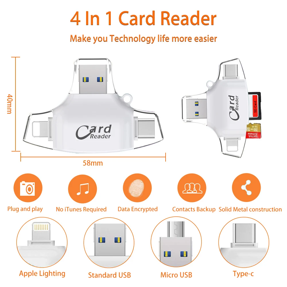 Micro SD TF кардридер флэш карта памяти адаптер для Apple iPhone iPad Android телефон MacBook - Фото №1