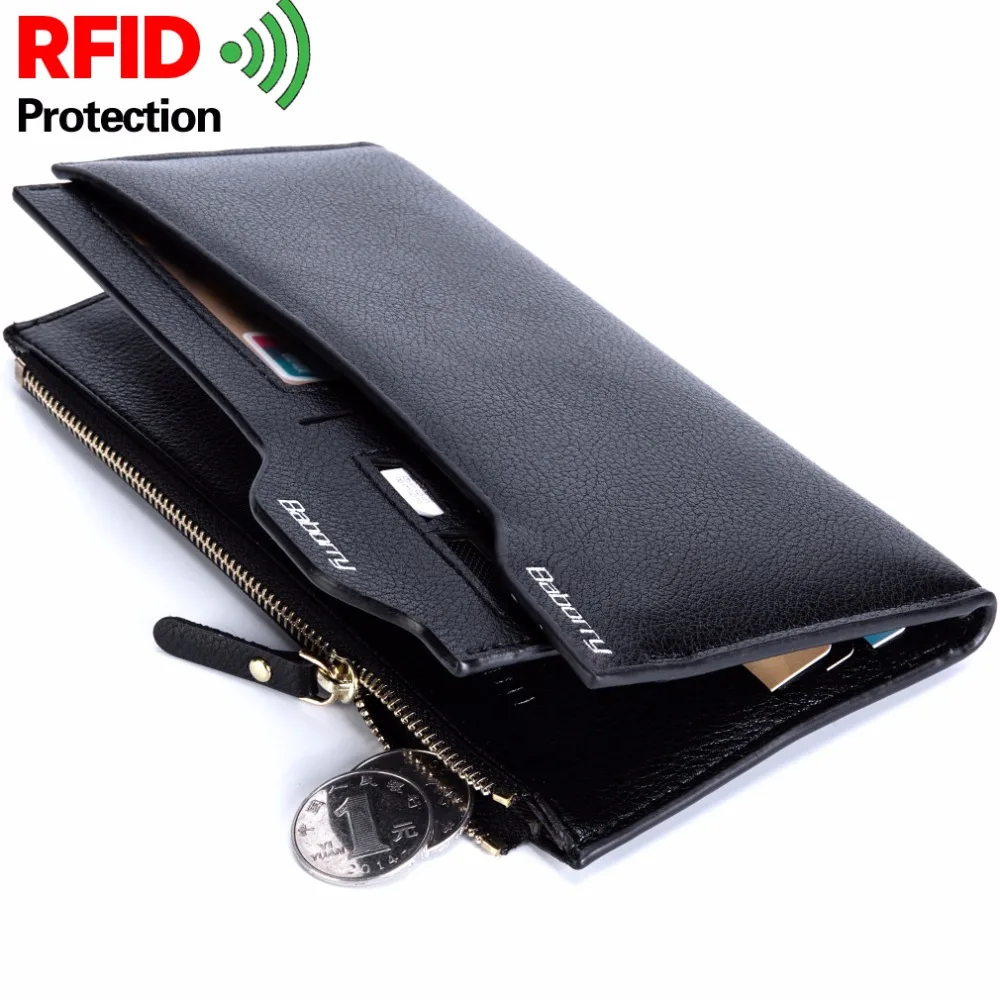 Brieftasche Männer Großhandel Diebstahl Geldbörse Schwarzes Rfid los Schützen Teile 50 Geldbörsen Berühmte Brieftaschen Marke Lange kakifarbig vSrdqwS