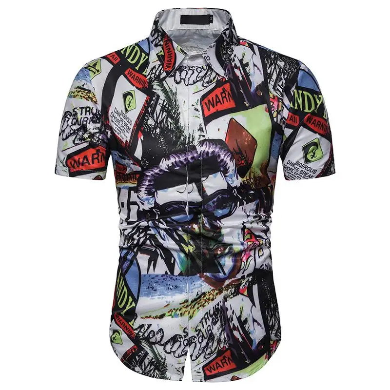 

Summer Blouse Men Hip hop graffiti New model Shirts Men's Clothing Casual Short-sleeved Beach Shirt for Men