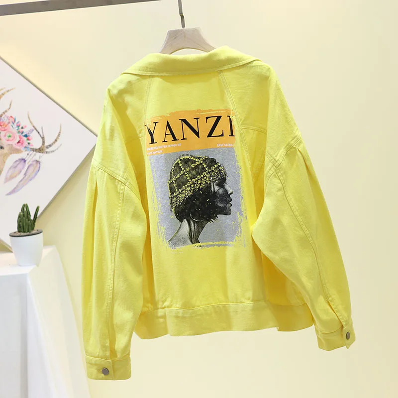 

2019 Spring Fall Fashion Denim Jacket Ladies Loose Candy Color Jean Jackets Coat Women Bat Sleeve Casual Cowboy Coats Outwear