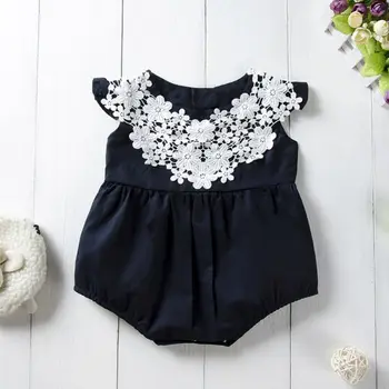 

Summer Newborn Baby Girls Flare Sleeve Lace Floral Pattern Cotton One-Piece Romper