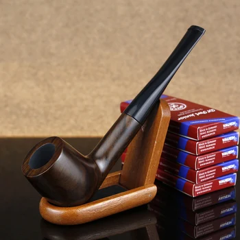 

New Straight Tobacco Pipe Set 50 pieces Activated Carbon Filter Ebony Wood Pipe Wooden Stand Smoking Pipe Set with free tools