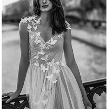 Бохо свадебное платье 3D цветы Бабочка пляжные платья невесты иллюзия сзади Пышные свадебные платья из фатина открытая спина длина до пола