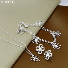 Woman 925 Sterling Silver Clover Flower Necklace Bracelet Earrings Fashion Charm Jewelry Necklace Bracelet Earrings Jewelry