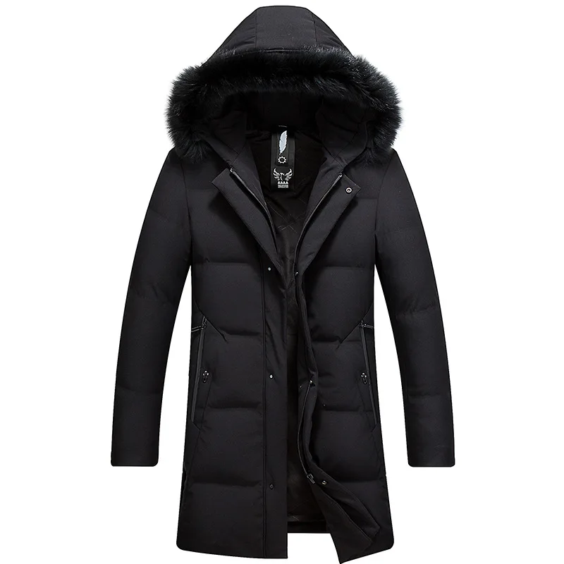 Новая черная длинная куртка на 90% утином пуху мужская зимняя куртка с капюшоном с лисьим меховым воротником утепленная парка мужская приталенная пуховая куртка бренд