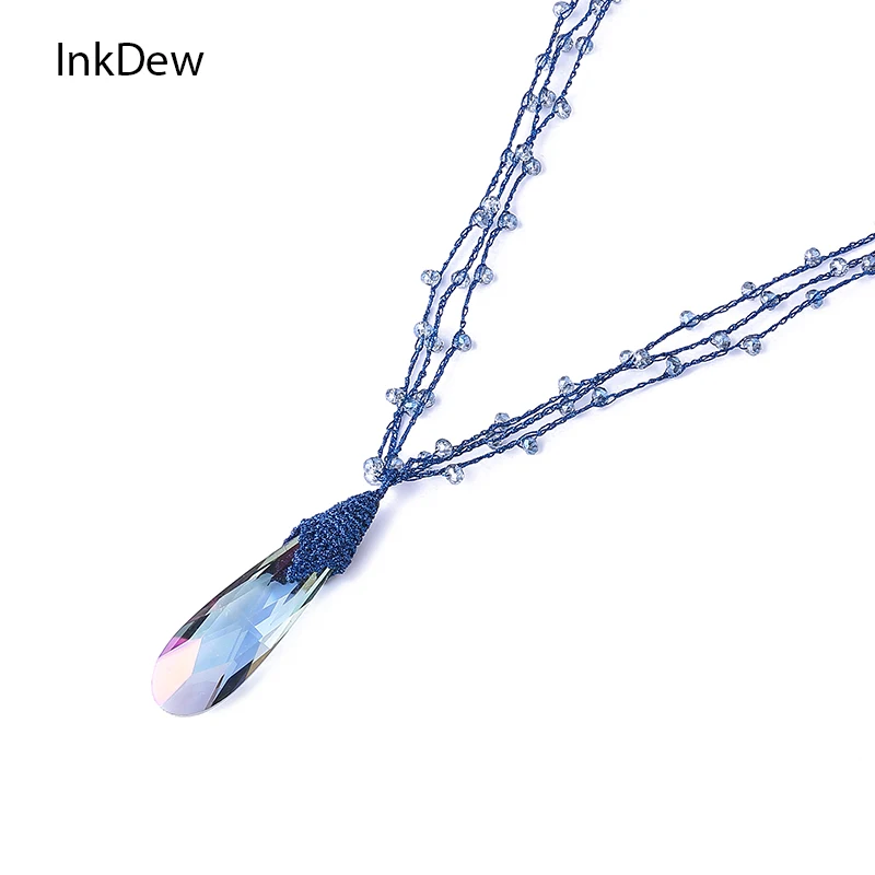 

INKDEW Fashionable Crystal Pillar Necklace for Women Multicolor Red Handmade Threading Crystal Necklace Pendants Gift