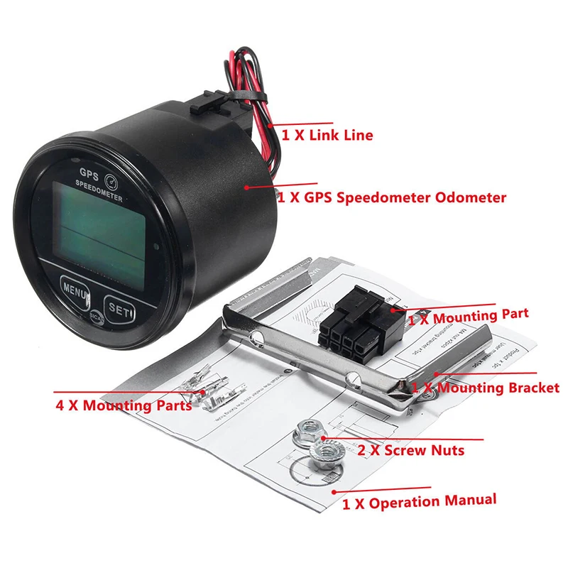

Digital Odometer Truck Alarm LCD Screen IP65 Waterproof 60mm Dustproof GPS 12V/24V ABS Speedometer Bracket +Tools