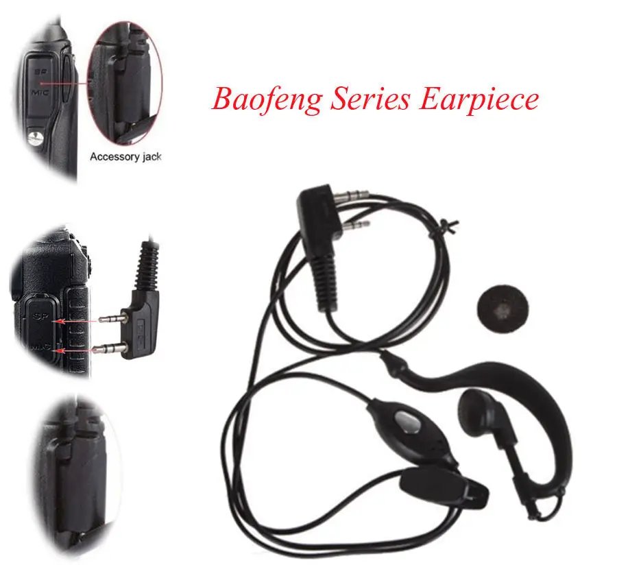 

Accessories-Walkie Talkie Ear Hook Interphone Earphone 2 PIN Earpiece PTT with Microphone for BAOFENG UV5R Plus BF-888S