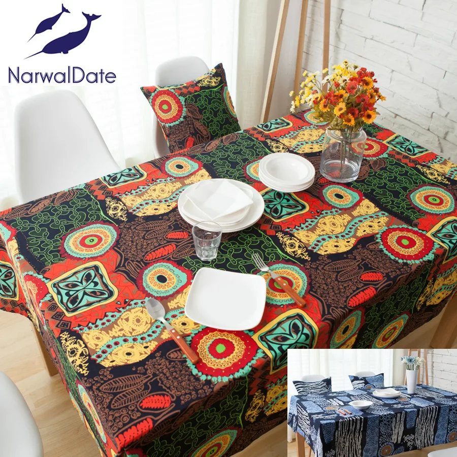 Narwaldate Linen Tablecloth Batik Mediterranean Bohemia Mexican