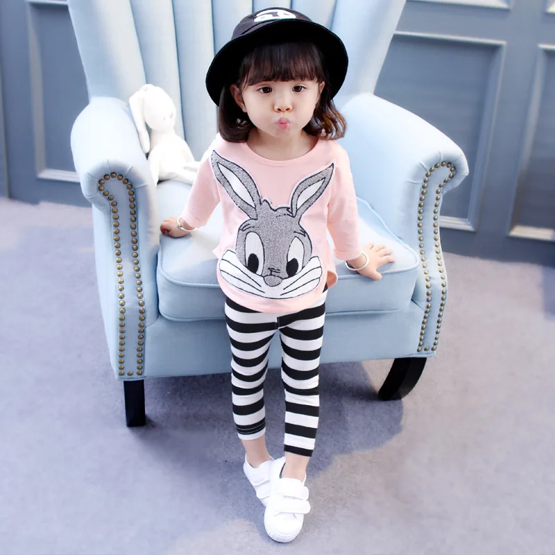 

Kids Girls Suits Clothes Baby Cartoon Sets Spring/Autumn Children Girl Embroidered Rabbit Pants Two Pieces Sets Clothing Fashion