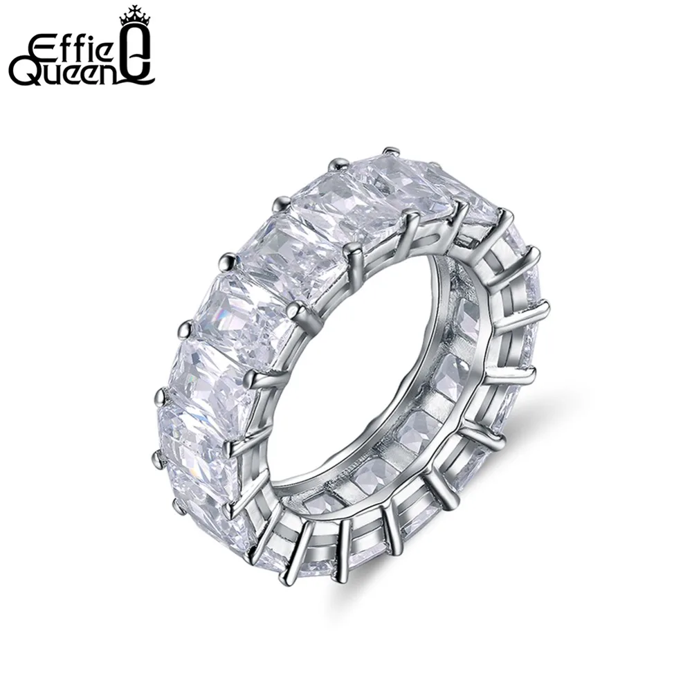 Effie Queen 2018 Row Eternal Crystal Jewelry Wedding Ring Clear Fashion Eternity Rings for Women Free Shipping Jewelry DR146