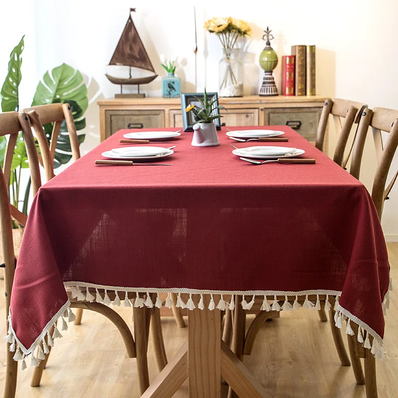  Solid color Linen Tablecloth Waterproof and Oilproof Garden Lace Table Cover Printing Wedding Birth