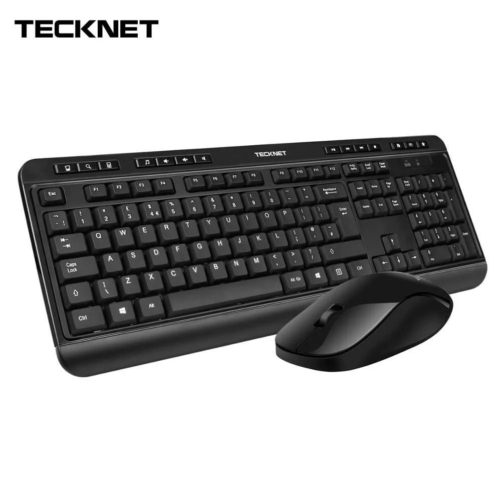 TeckNet 2.4Ghz Ergonomic Wireless Keyboard with Mouse Combo Set for Desktop Computer with Multimedia Key UK Keyboard Layout