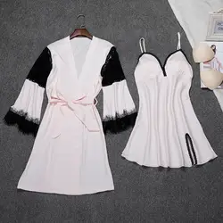 Новое поступление Для женщин сексуальный район вечерний комплект с платьем банный халат осень рубашки Двойка модная Пижама комплект