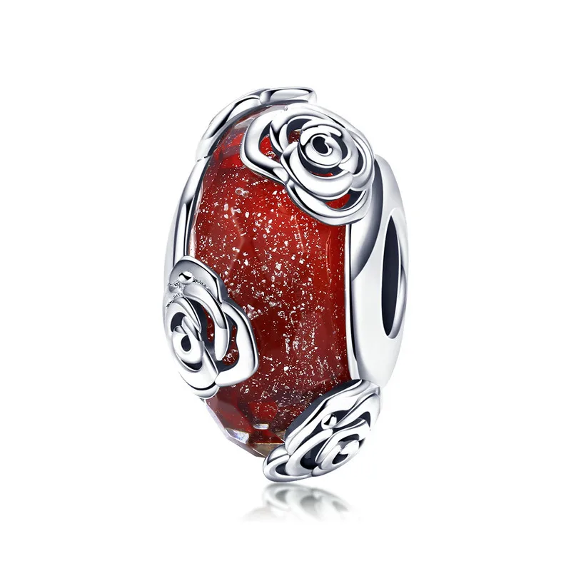 

ABAY Romantic Real 925 Sterling Silver Rose Flower European Glass Beads fit Original Pandora Bracelet Beads Jewelry Women