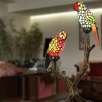 

led e14 Tiffany Iron Glass Parrot LED Lamp.LED Light.Table Light.Table Lamp.Desk Lamp.LED Desk Lamp For Bedroom Study Office
