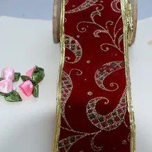 5 ярдов 6,5 см рождественские украшения красный бархат позолоченная лента, DIY декоративные аксессуары с железной лентой
